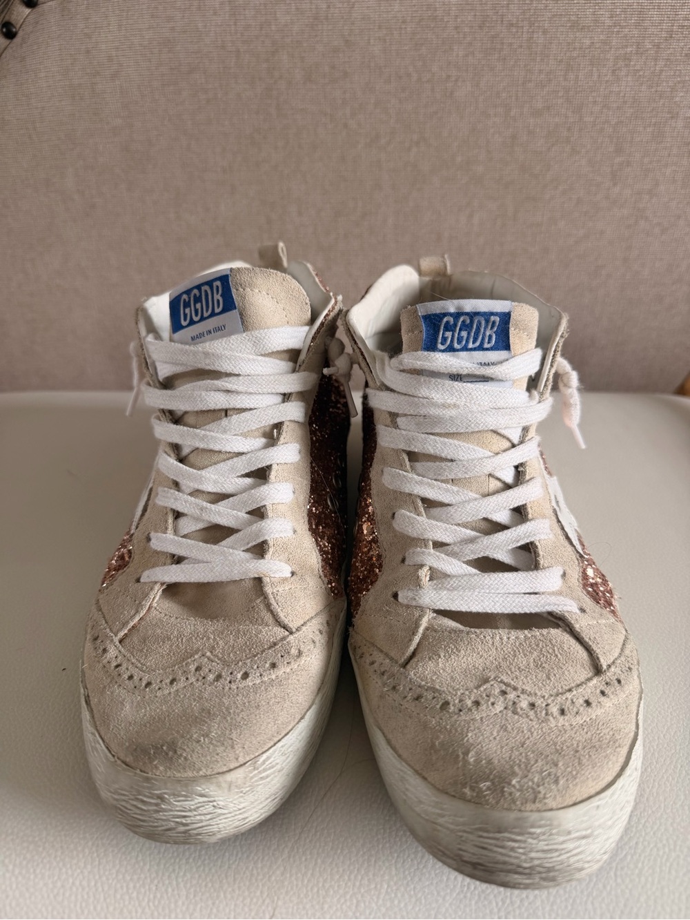 Authentic Golden Goose Rose Gold Glitter Mid-Top Sneakers - Picture 7 of 12